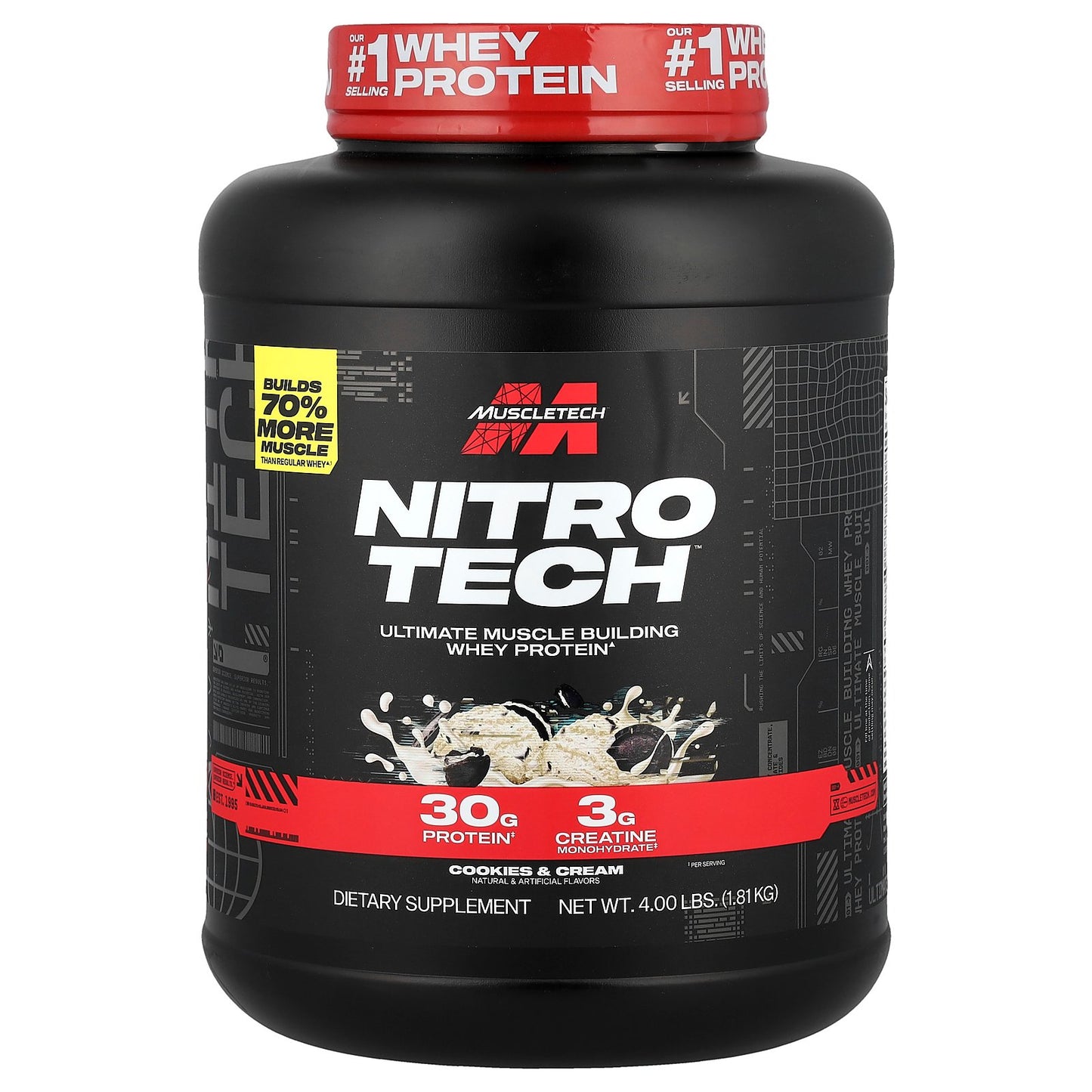 MuscleTech, Nitro-Tech™ Whey Protein, Cookies & Cream, 4 lbs (1.81 kg)