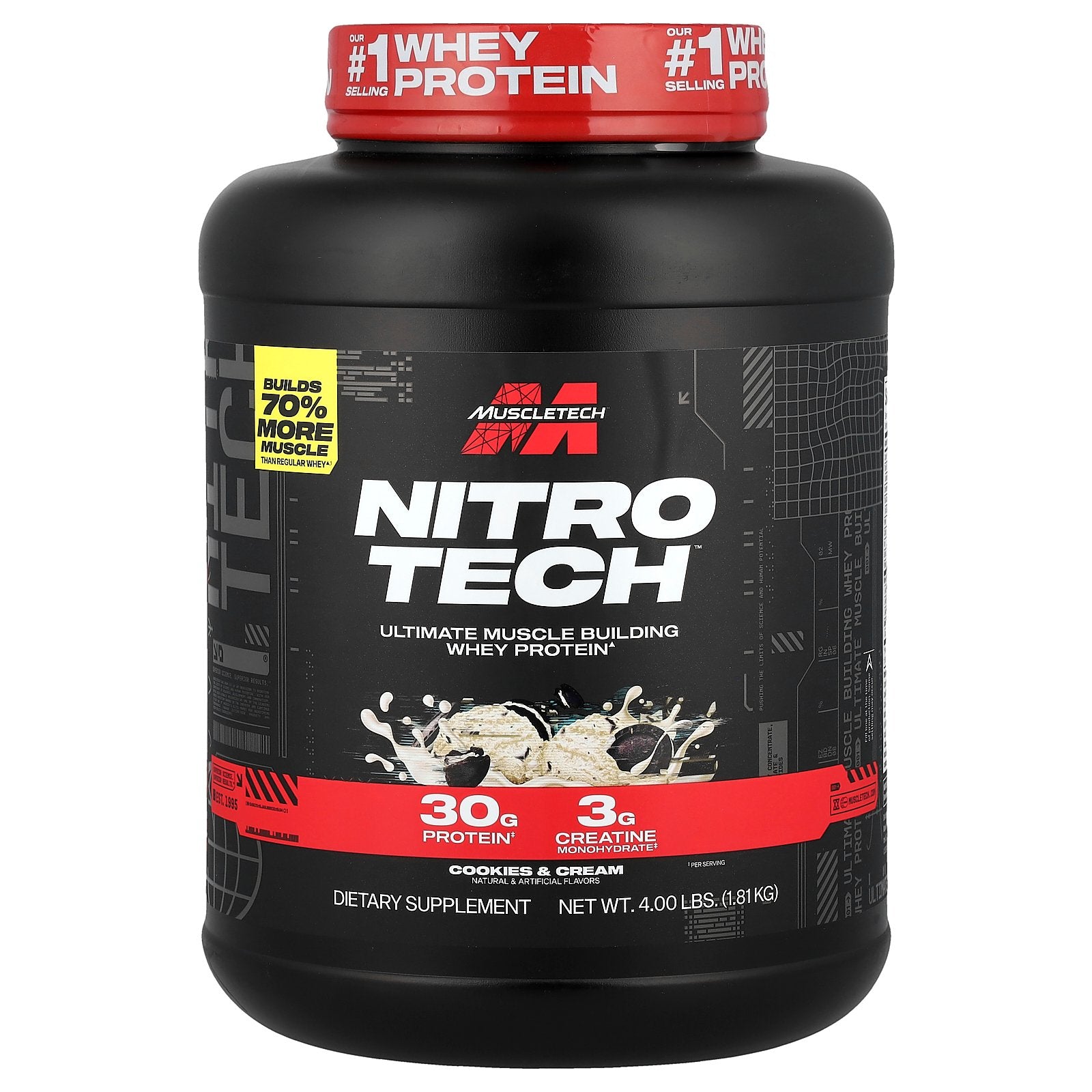 MuscleTech, Nitro-Tech™ Whey Protein, Cookies & Cream, 4 lbs (1.81 kg)