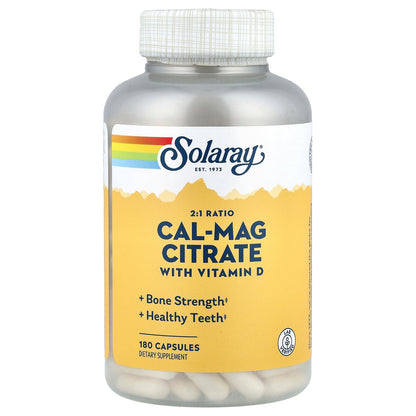 Solaray, Cal-Mag Citrate with Vitamin D, 2:1 Ratio, 180 Capsules