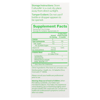 Culturelle, Baby Probiotics, Immune + Digestive Support, Probiotic & Vitamin D Drops, 0-12 Months, 0.3 fl oz (9 ml)