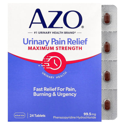 AZO, Urinary Pain Relief, Maximum Strength, 99.5 mg, 24 Tablets