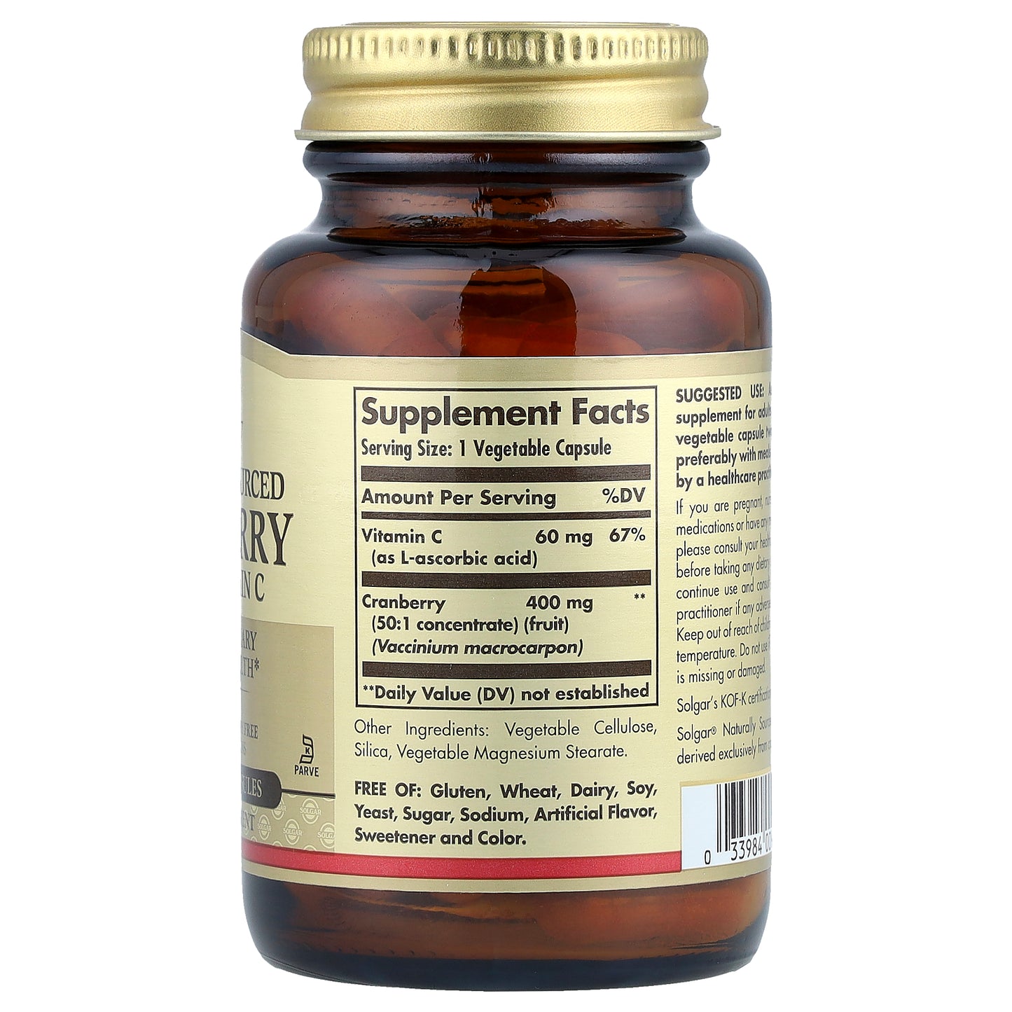 Solgar, Cranberry with Vitamin C, Naturally Sourced, 60 Vegetable Capsules