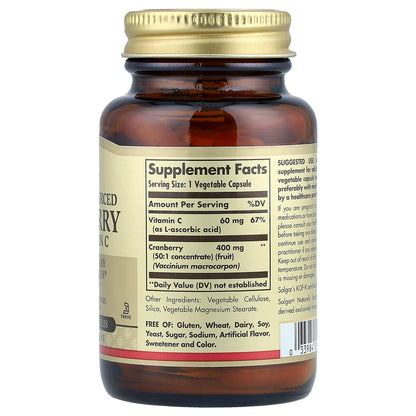 Solgar, Cranberry with Vitamin C, Naturally Sourced, 60 Vegetable Capsules