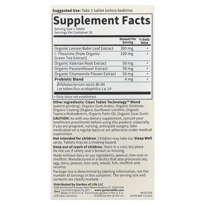 Garden of Life, Organics, Sleep Well, 30 Vegan Tablets