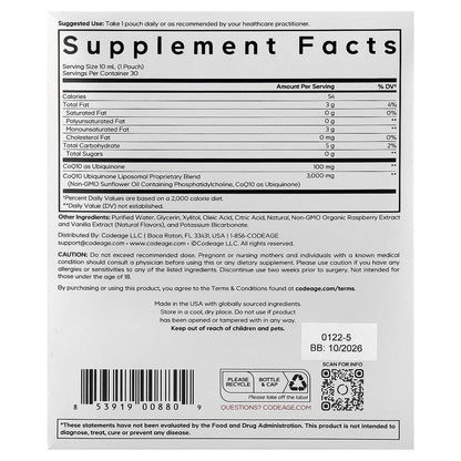 Codeage, Nanofood, Wonder Heart, Raspberry, 30 Pouches, 0.3 fl oz (10 ml) Each