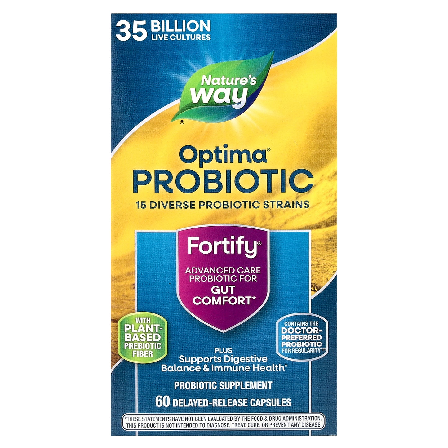 Nature's Way, Optima® Probiotic, Fortify®, Gut Comfort, 35 Billion, 60 Delayed-Release Capsules