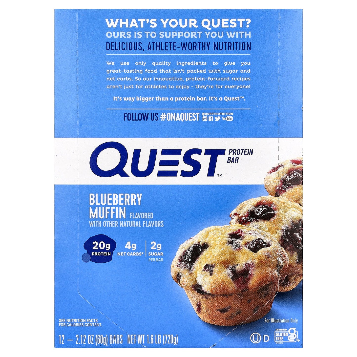 Quest Nutrition, Protein Bar, Blueberry Muffin, 12 Bars, 2.12 oz (60 g) Each