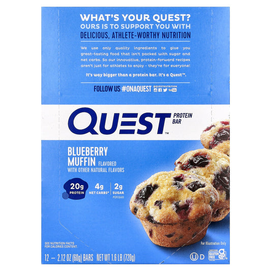 Quest Nutrition, Protein Bar, Blueberry Muffin, 12 Bars, 2.12 oz (60 g) Each
