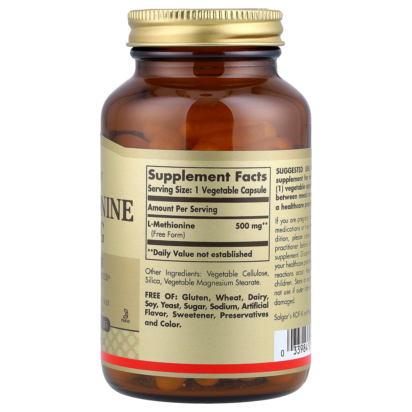 Solgar, L-Methionine, 500 mg, 90 Vegetable Capsules