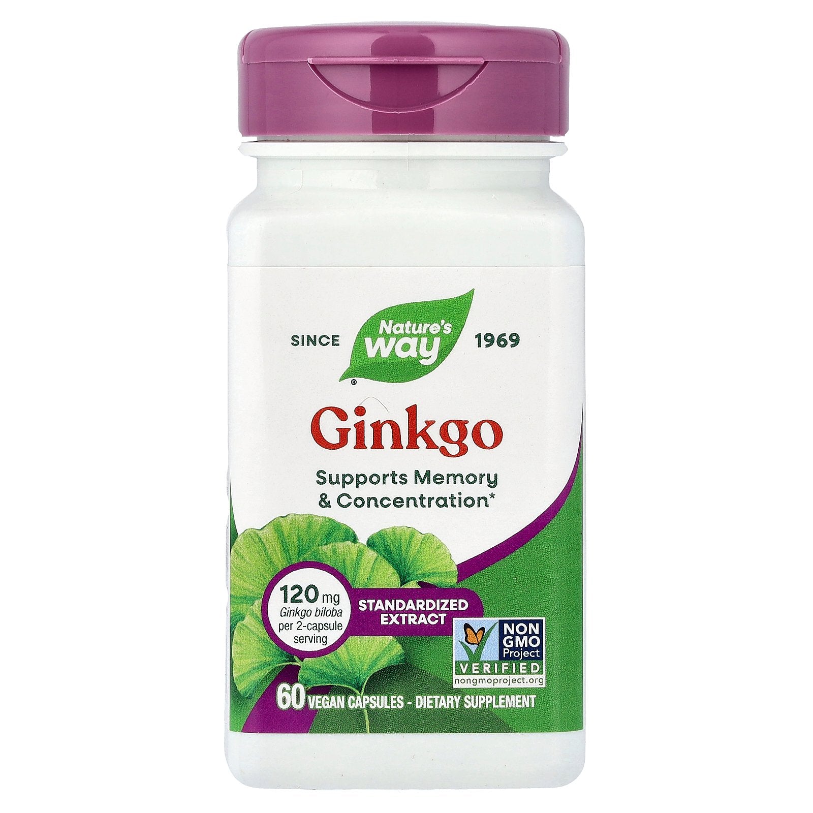 Nature's Way, Ginkgo, Standardized Extract, 60 Vegan Capsules