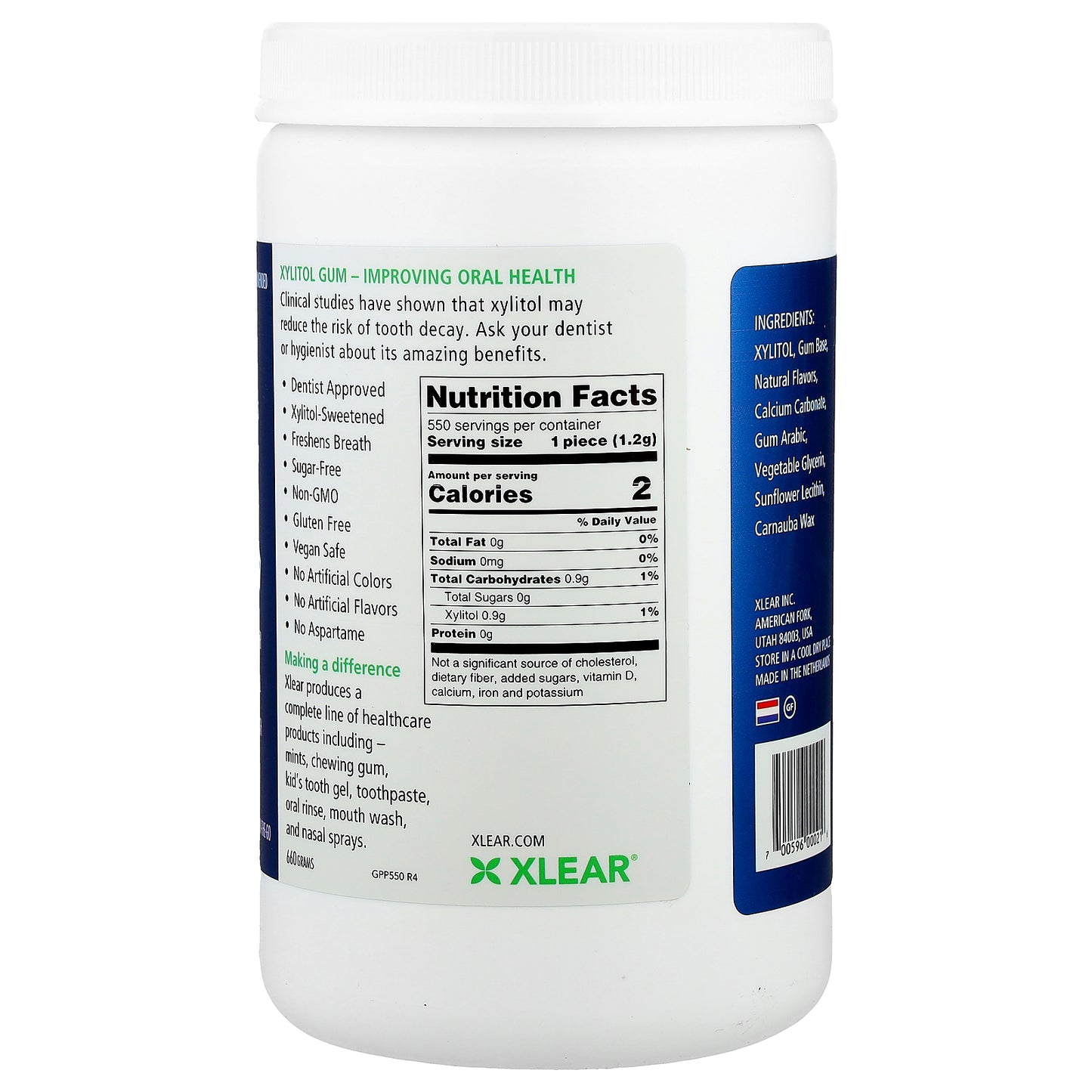 Xlear, Spry®, Chewing Gum, Natural Peppermint, 550 Pieces