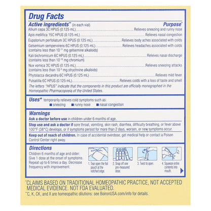 Boiron, Cold Calm Baby, Liquid Doses, Cold Relief, 6+ Months, 30 Pre-Measured Liquid Doses, 0.034 fl oz (1 ml) Each