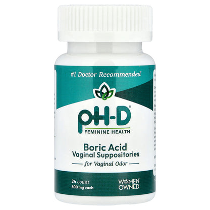 pH-D Feminine Health, Boric Acid Vaginal Suppositories, 600 mg, 24 Count