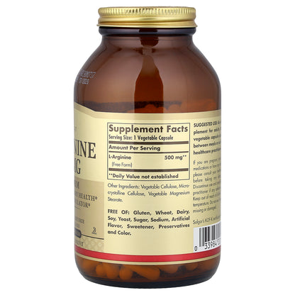 Solgar, L-Arginine, Free Form, 500 mg, 250 Vegetable Capsules