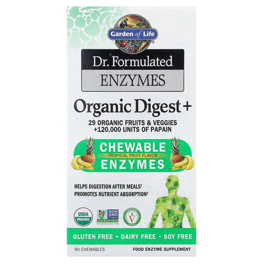 Garden of Life, Dr. Formulated Enzymes, Organic Digest+, Tropical Fruit, 90 Chewables