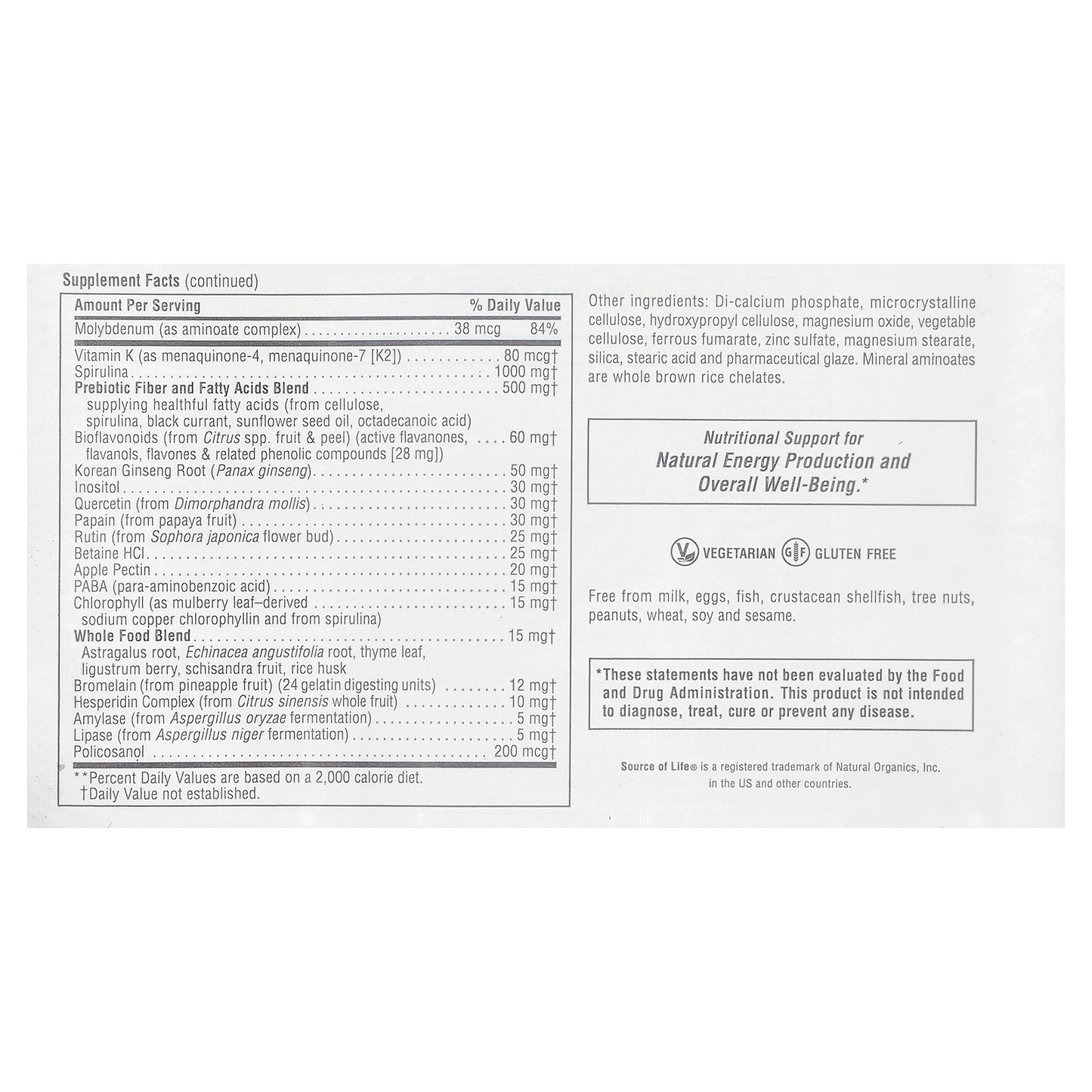 NaturesPlus, Source of Life®, Original Mini-Tabs, Multivitamin & Mineral Supplement with Concentrated Whole Foods, 180 Tablets