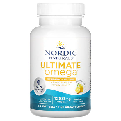 Nordic Naturals, Ultimate Omega, Lemon, 1,280 mg, 60 Fish Gelatin Soft Gels (640 mg per Soft Gel)