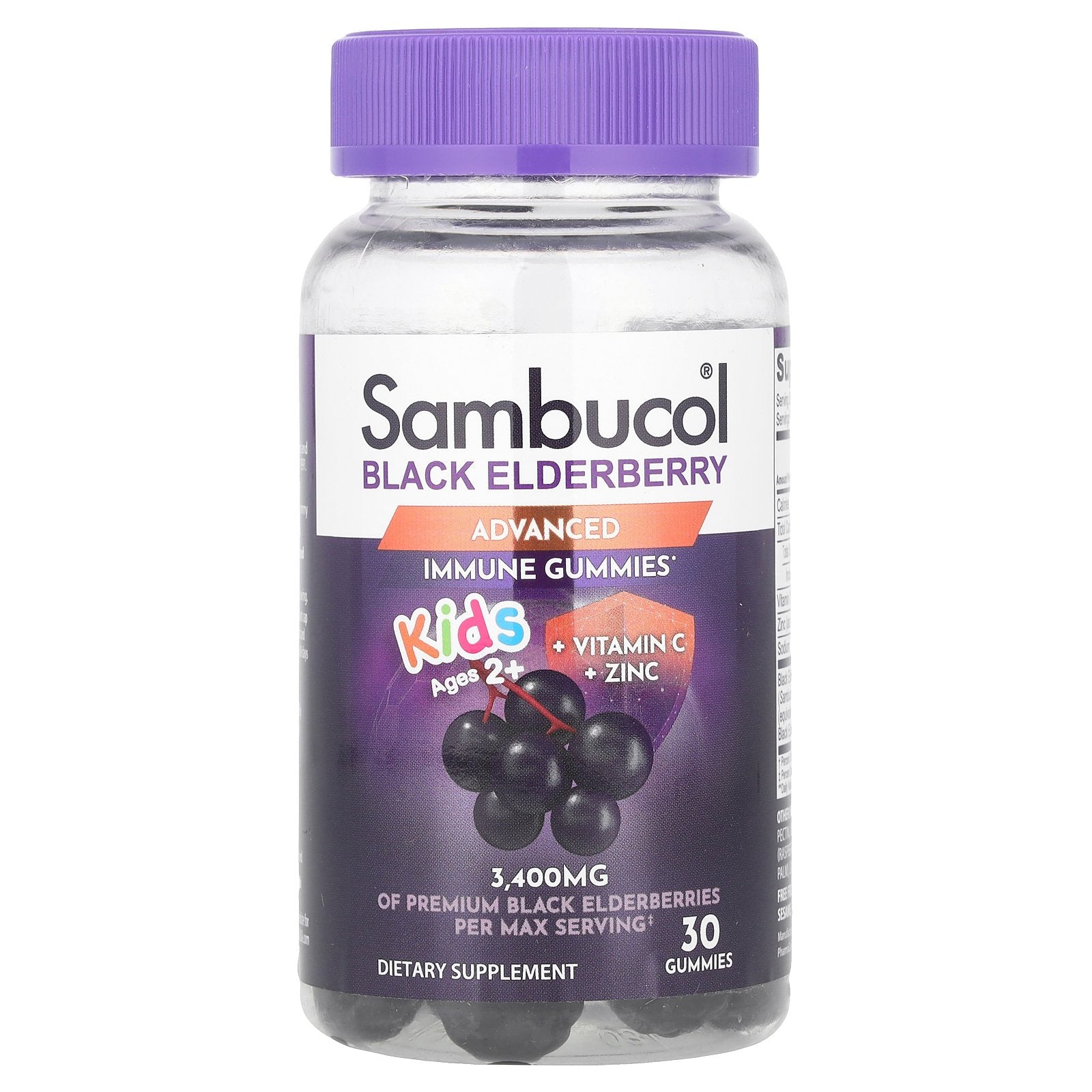 Sambucol, Kids Black Elderberry Gummies + Vitamin C  + Zinc, Ages 2+, 30 Gummies
