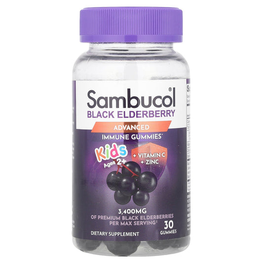 Sambucol, Kids Black Elderberry Gummies + Vitamin C  + Zinc, Ages 2+, 30 Gummies