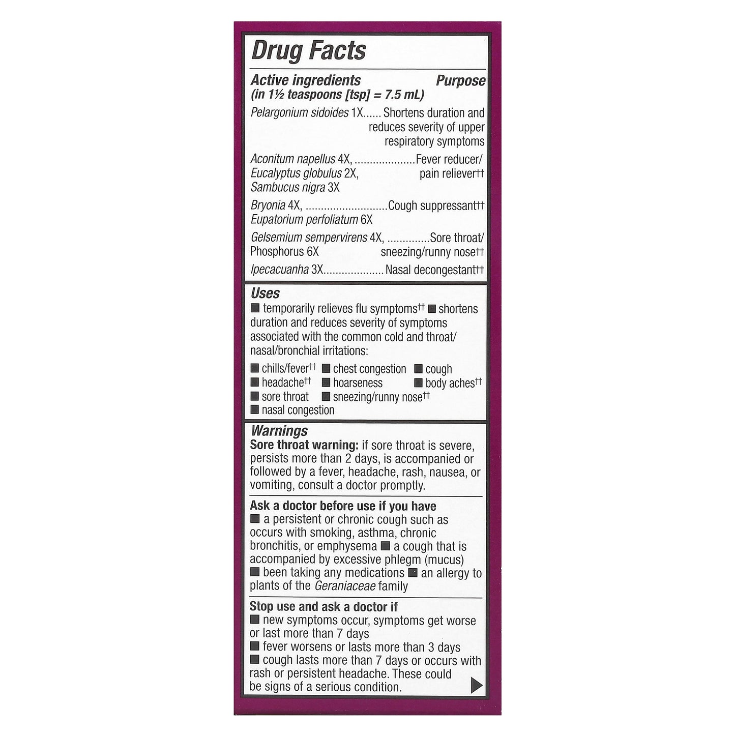 Nature's Way, Cold + Flu Relief Syrup, Elderberry, Umcka®, Ages 6+, Berry, 4 fl oz (120 ml)