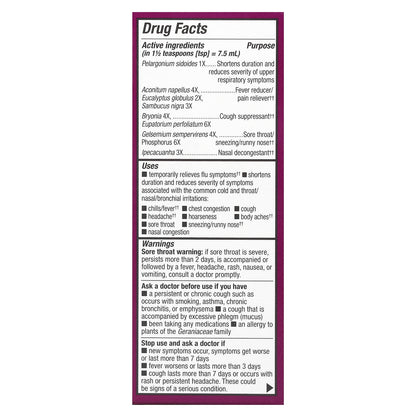 Nature's Way, Cold + Flu Relief Syrup, Elderberry, Umcka®, Ages 6+, Berry, 4 fl oz (120 ml)