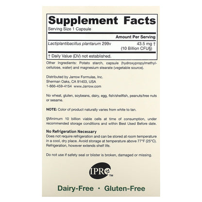 Jarrow Formulas, Vegan Ideal Bowel Support, 10 Billion CFU, 30 Veggie Capsules