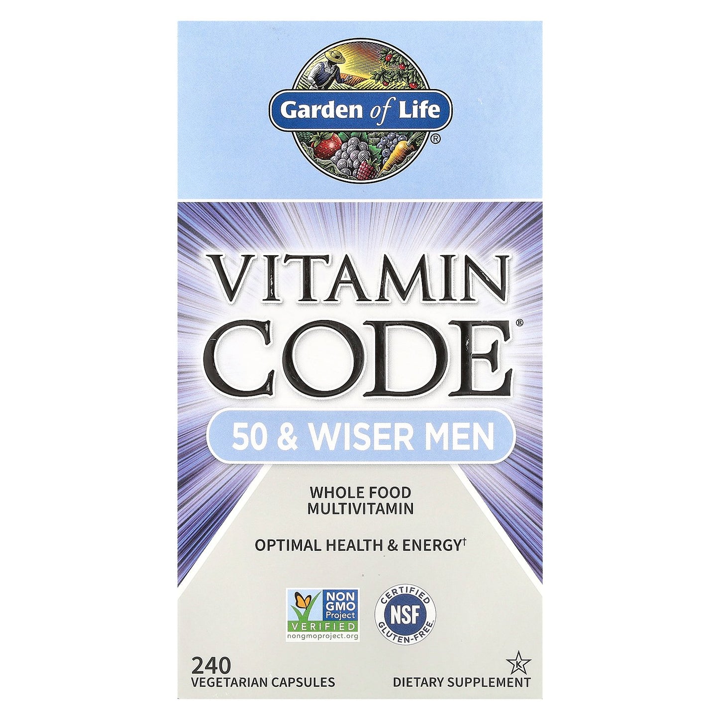 Garden of Life, Vitamin Code®, 50 & Wiser Men, Whole Food Multivitamin, 240 Vegetarian Capsules