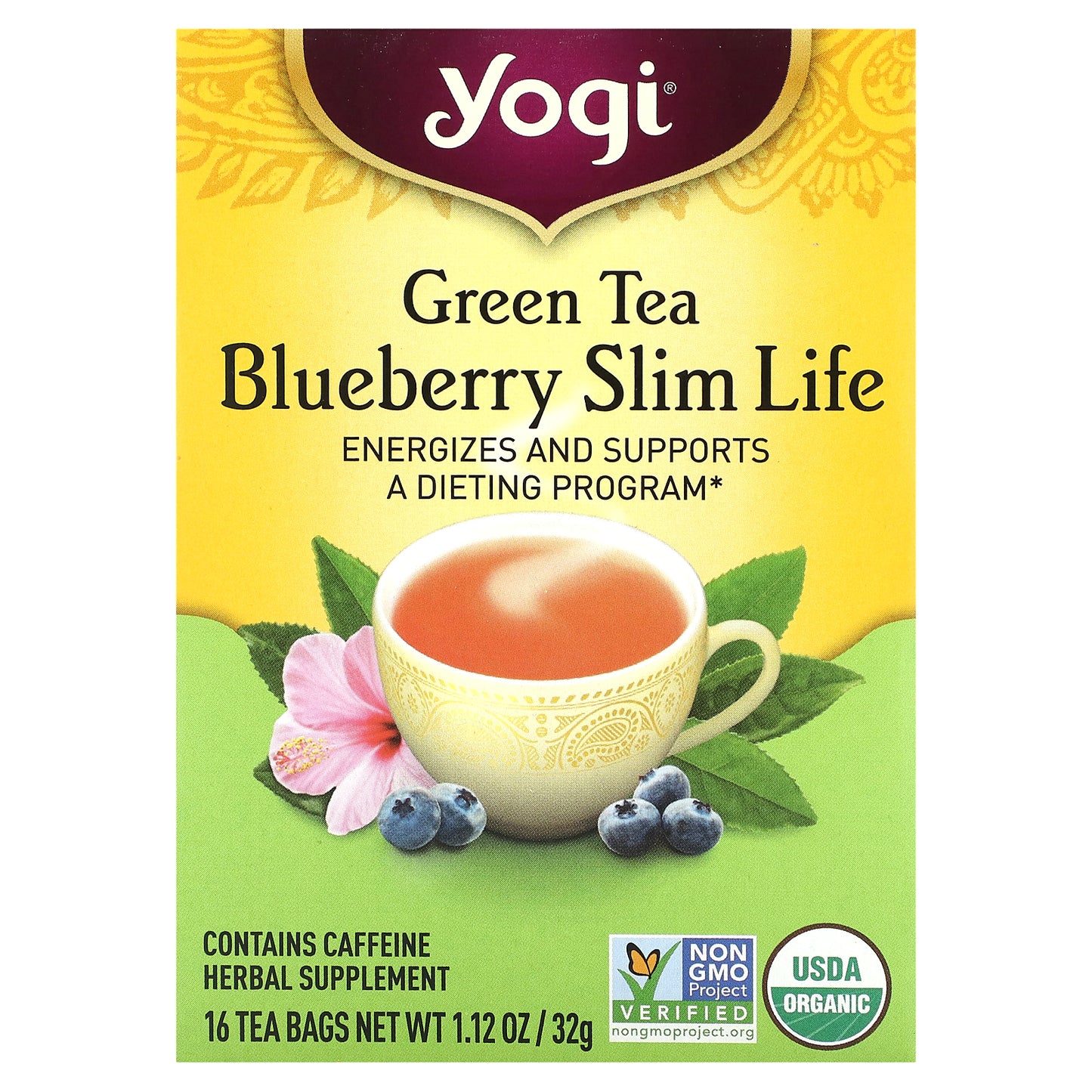 Yogi Tea, Green Tea Blueberry Slim Life, 16 Tea Bags, 1.12 oz (32 g)