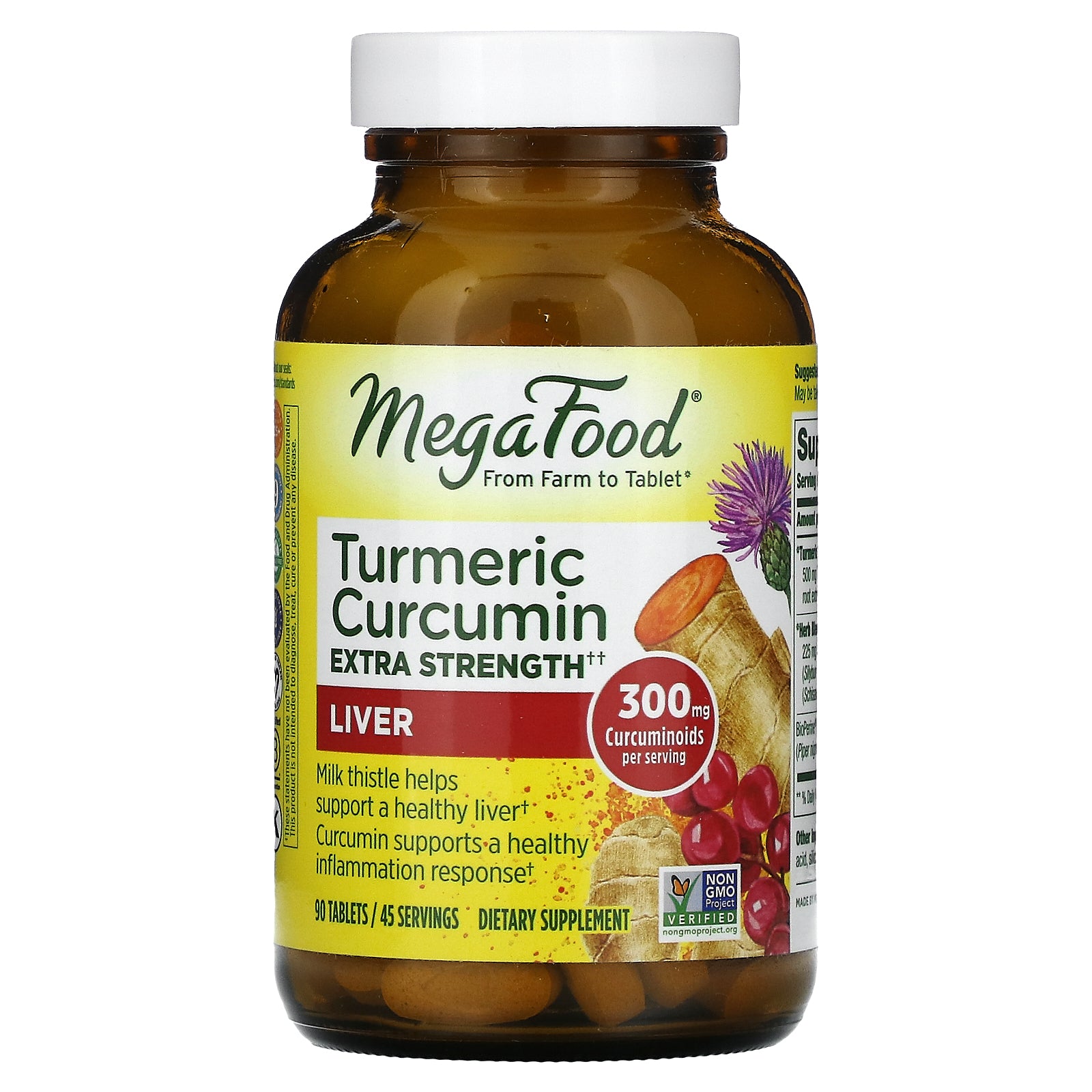 MegaFood, Turmeric Curcumin, Extra Strength, Liver, 300 mg, 90 Tablets (150 mg per Tablet)