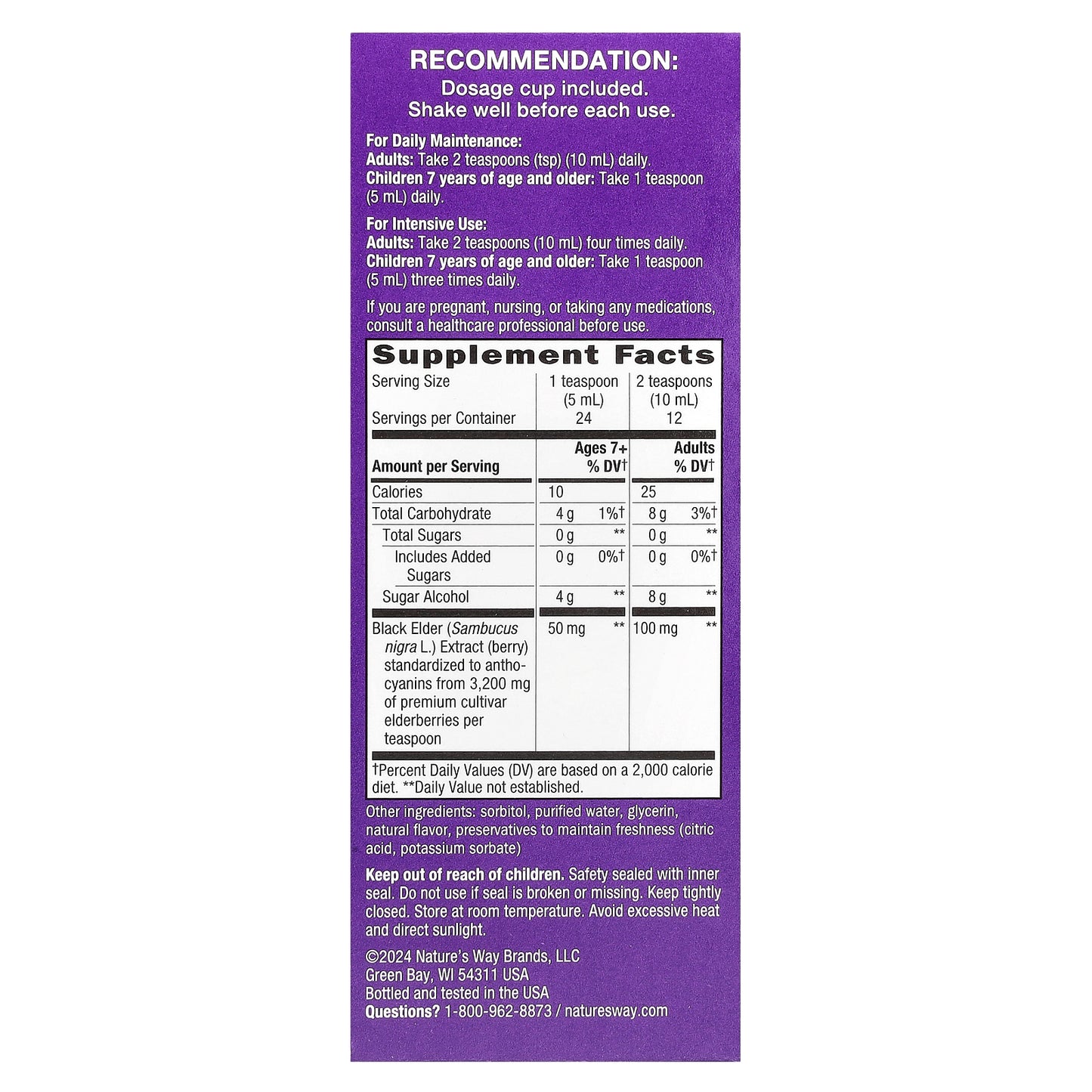 Nature's Way, Sambucus®, Traditional Immune Syrup, Zero Sugar, Elderberry, 50 mg, 4 fl oz (120 ml)