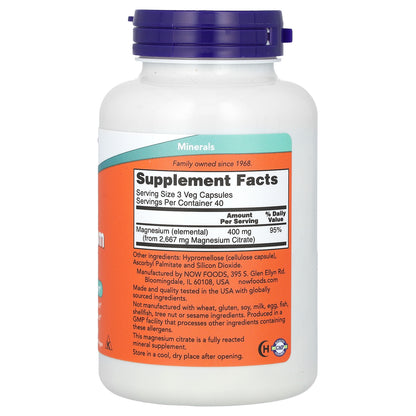 NOW Foods, Magnesium Citrate, 120 Veg Capsules