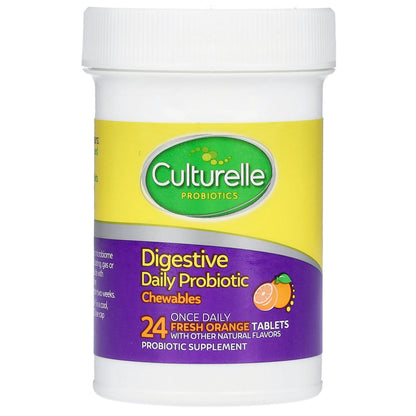 Culturelle, Digestive Daily Probiotic Chewables, Fresh Orange, 24 Once Daily Tablets