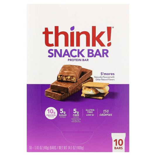 Think !, Snack Protein Bar, S'mores, 10 Bars, 1.41 oz (40 g) Each