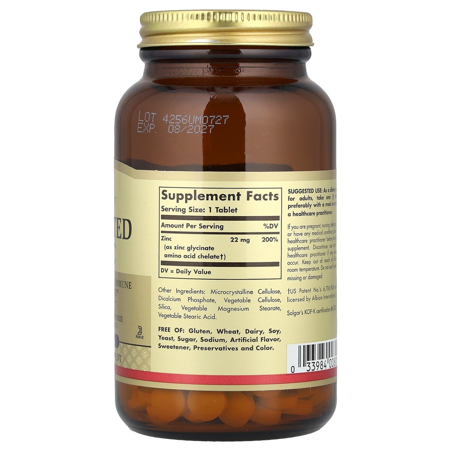 Solgar, Chelated Zinc, 250 Tablets (22 mg per Tablet)