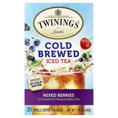 Twinings, Cold Brewed Iced Tea, Black Tea, Mixed Berries, Unsweetened, 20 Single Serve Tea Bags, 1.41 oz (40 g)