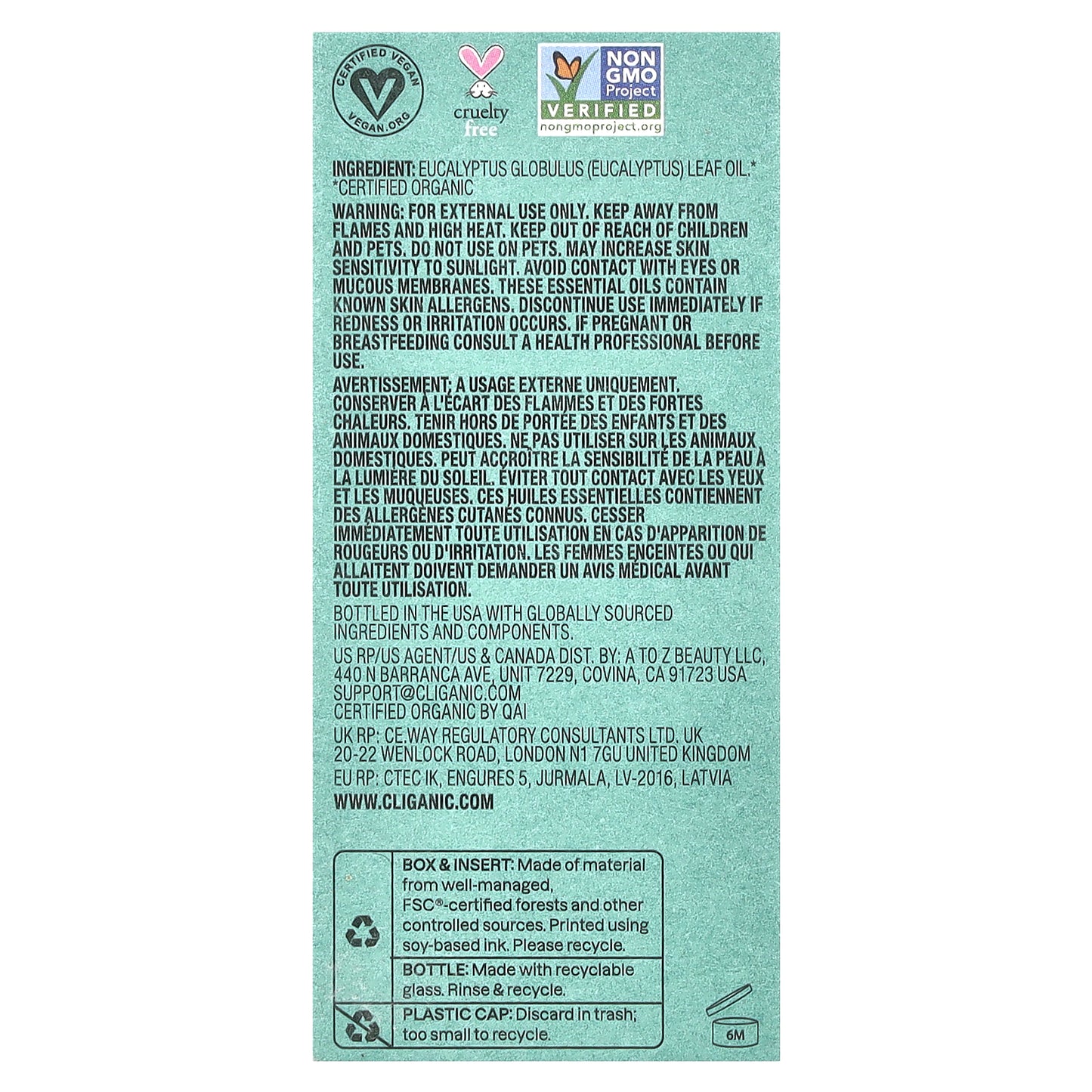 Cliganic, Moment of Clarity™, Essential Oil, Organic Eucalyptus, 0.34 fl oz (10 ml)