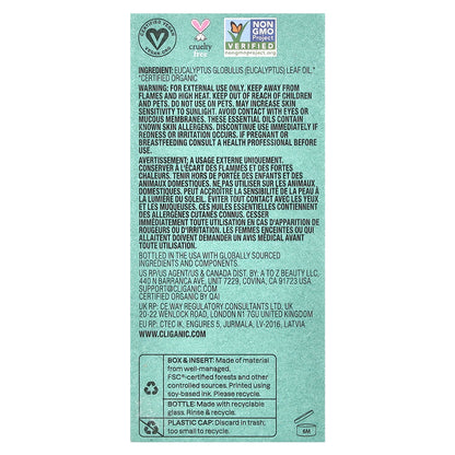 Cliganic, Moment of Clarity™, Essential Oil, Organic Eucalyptus, 0.34 fl oz (10 ml)