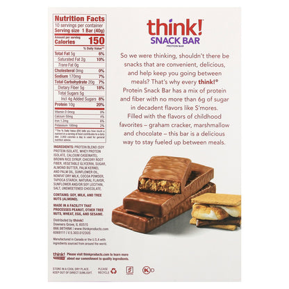 Think !, Snack Protein Bar, S'mores, 10 Bars, 1.41 oz (40 g) Each