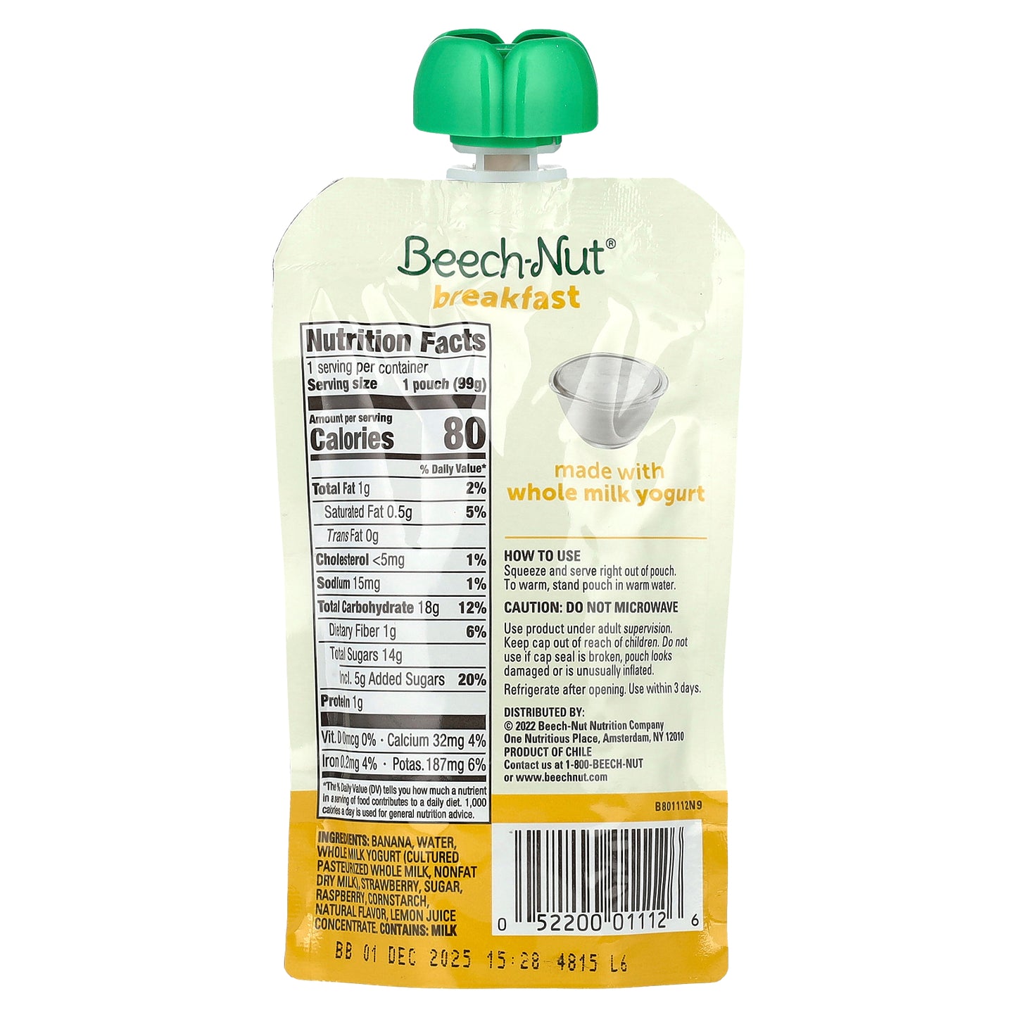 Beech-Nut, Breakfast, 12+ Months, Yogurt, Banana & Mixed Berry, 12 Pouches, 3.5 oz (99 g) Each