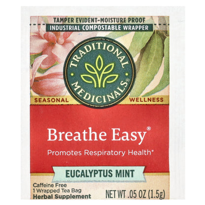 Traditional Medicinals, Breathe Easy®, Eucalyptus Mint, Caffeine Free, 16 Wrapped Tea Bags, 0.85 oz (24 g)