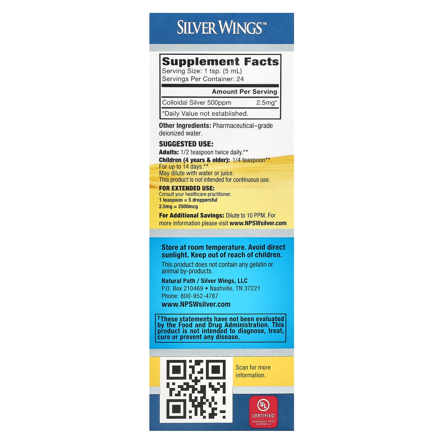 Natural Path Silver Wings, Colloidal Silver, 4 fl oz (120 ml)