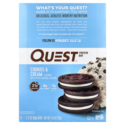 Quest Nutrition, Protein Bar, Cookies & Cream, 12 Bars, 2.12 oz (60 g) Each