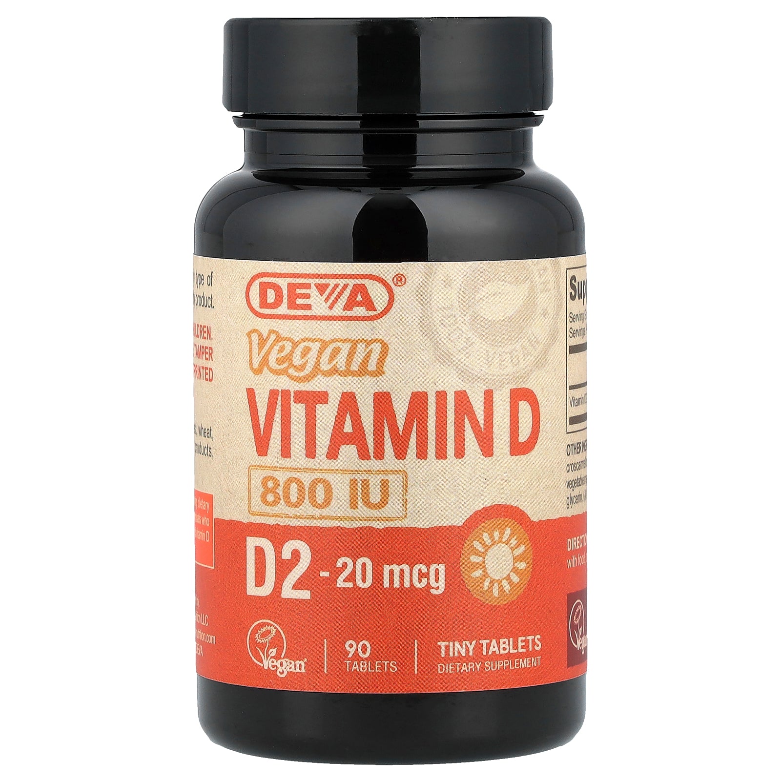 Deva, Vegan Vitamin D2, 20 mcg (800 IU), 90 Tablets