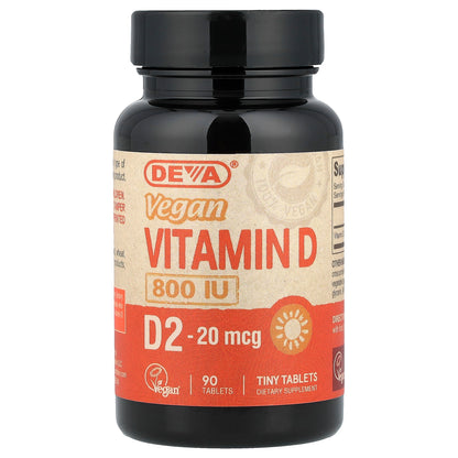Deva, Vegan Vitamin D2, 20 mcg (800 IU), 90 Tablets