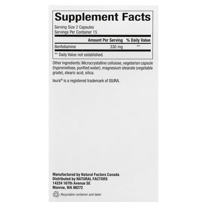 Natural Factors, Benfotiamine, 30 Vegetarian Capsules (165 mg per Capsule)