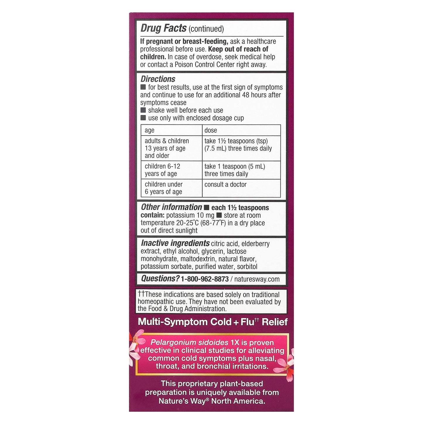 Nature's Way, Cold + Flu Relief Syrup, Elderberry, Umcka®, Ages 6+, Berry, 4 fl oz (120 ml)