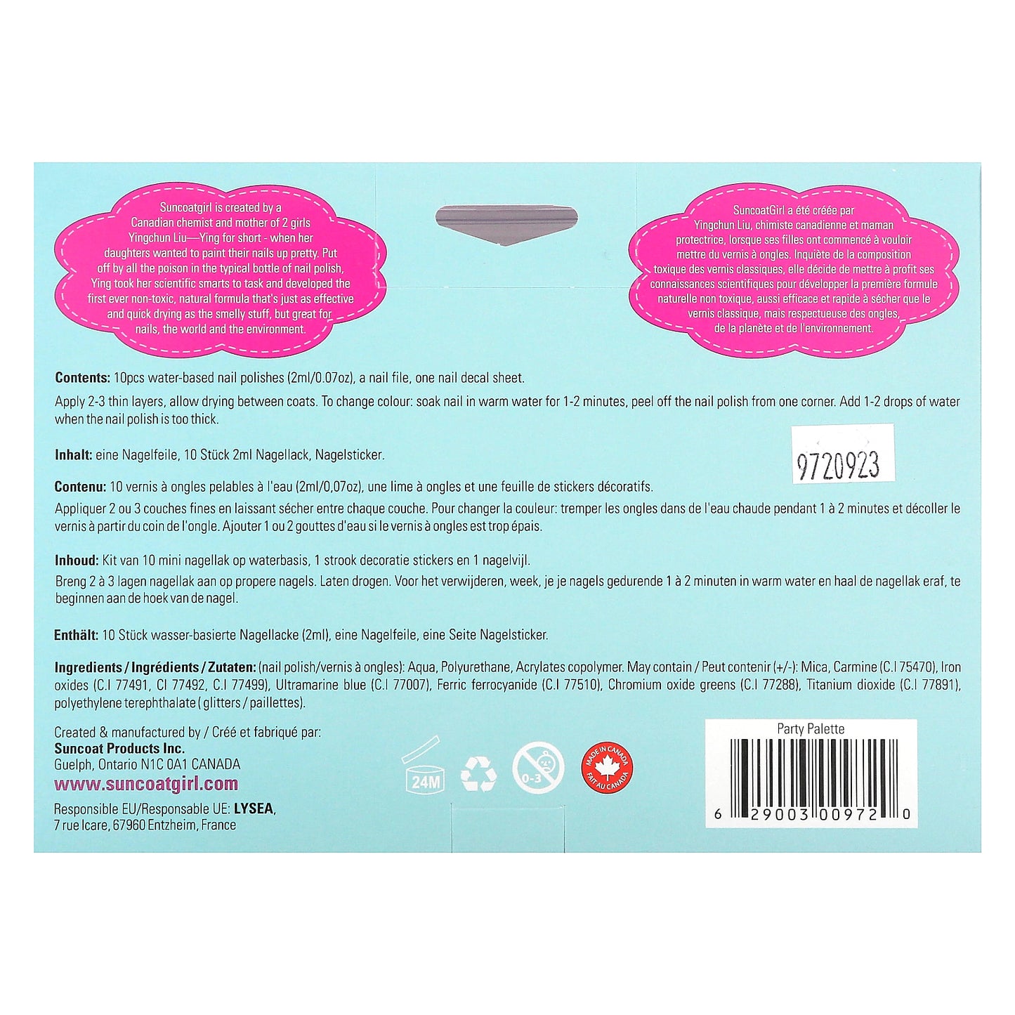 SuncoatGirl, Water-Based Nail Polish Kit, Party Palette, 12 Piece Kit