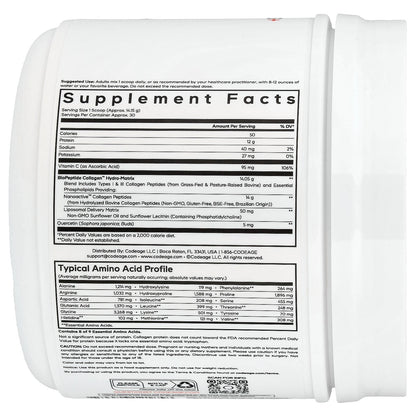 Codeage, Liposomal Collagen Peptides+ Powder, Unflavored, 14.97 oz (424.5 g)