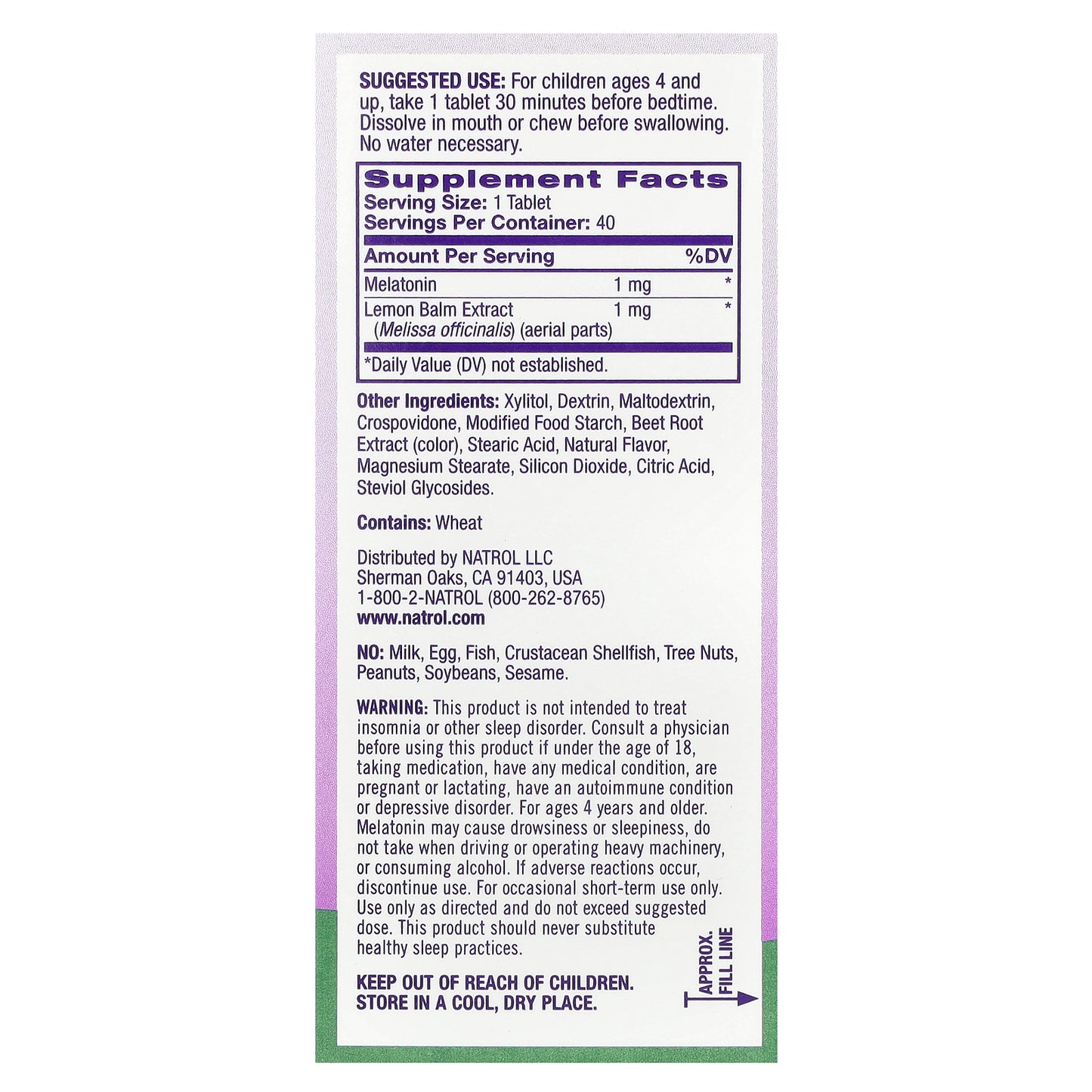 Natrol, Kids, Melatonin, Ages 4+, Strawberry, 1 mg, 40 Tablets