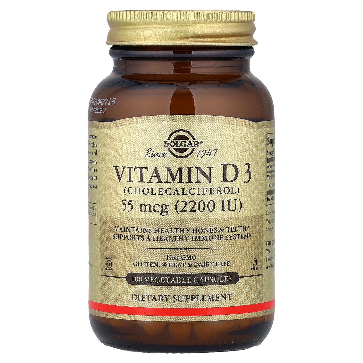Solgar, Vitamin D3 , 55 mcg (2,200 IU), 100 Vegetable Capsules
